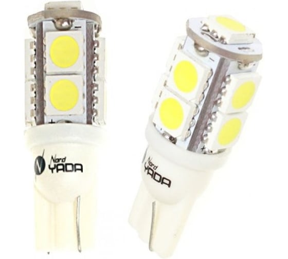 Светодиод Nord-Yada T10-9SMD (size 5050) 12V W5W теплый белый 1.2W 45lm (2шт в 1 уп.) 900295 1