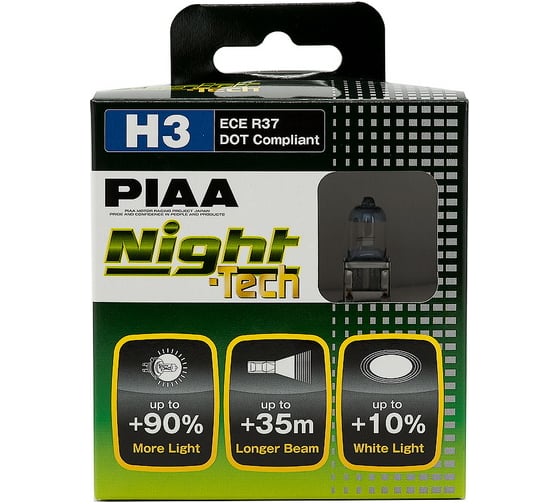 Лампы галогенные PIAA NIGHT TECH H3 3600К 55W 2 шт Светоотдача 125W HE-821-H3 1