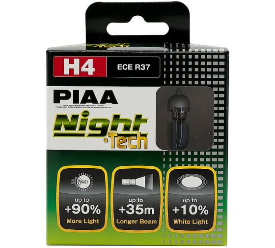 Лампы галогенные PIAA NIGHT TECH H4 3600К 60/55W 2 шт Светоотдача 140/130W HE-820-H4