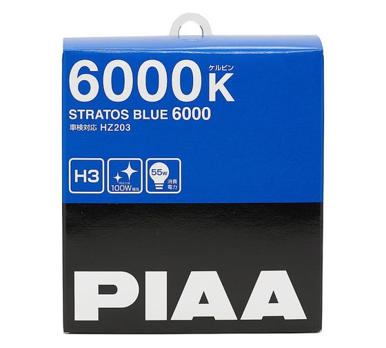 Лампы галогенные PIAA STRATOS BLUE H3 6000K 55W 2 шт Светоотдача 100W HZ203-H3