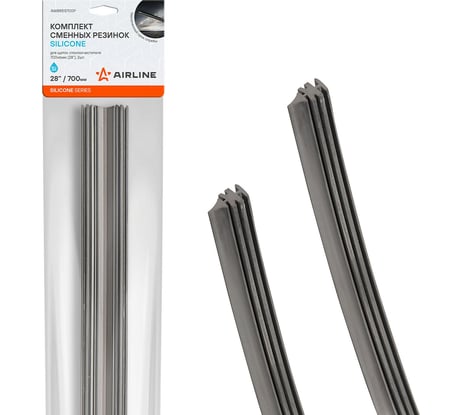 Резинки стеклоочистителя Airline SILICONE 700x6 мм (28) 2 шт в пакете с навершием AWBRES700P