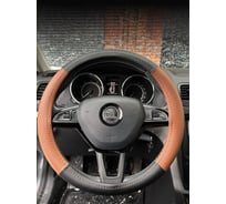 Оплетка на рулевое колесо AVTOLIDER1 М(37-39см), (Черная кожа+паприка перфорация красная нитка) Liec-2Perf-0128PR