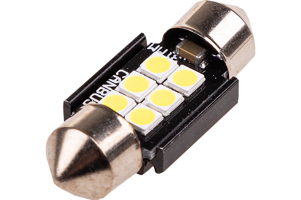 Автолампа SKYWAY диод T11C5W 12V 6SMD 1-конт 31мм с обманкой Белая Салон,  номер S08201438 - выгодная цена, отзывы, характеристики, фото - купить в  Москве и РФ