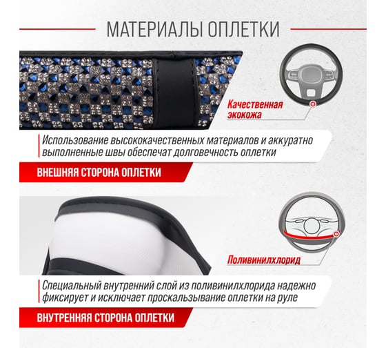 Оплетка SKYWAY Crystal-1 M Черная экокожа/синие стразы S01102462