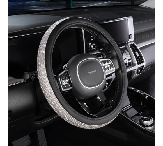 Оплетка SKYWAY Crystal-2 M Черная экокожа/серебряные стразы S01102467