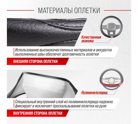 Оплетка SKYWAY Standart-3 М Черная экокожа S01102483