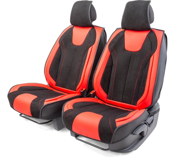Каркасные 3D накидки на передние сиденья CarPerformance 2 шт., экокожа и алькантара CUS-3034 BK/RD