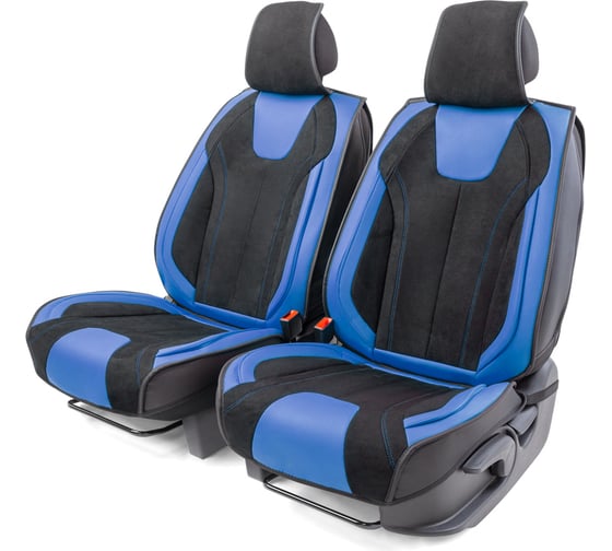 Каркасные 3D накидки на передние сиденья CarPerformance 2 шт., экокожа и алькантара CUS-3034 BK/BL 1