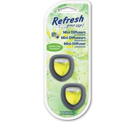 Ароматизатор мини-диффузор Refresh Your Car! Солнечный Лимон/Лайм, 2 шт., 3 мл E301410100 1