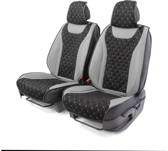 Каркасные 3D накидки на передние сиденья CarPerformance 2 шт., экокожа и алькантара CUS-3044 BK/GY 1