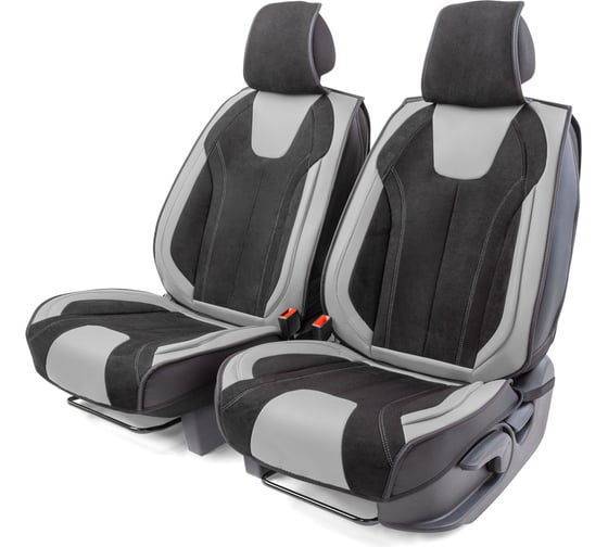 Каркасные 3D накидки на передние сиденья CarPerformance 2 шт., экокожа и алькантара CUS-3034 BK/GY