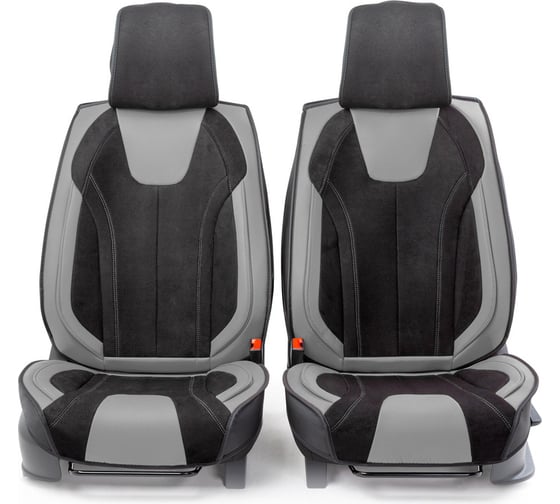 Каркасные 3D накидки на передние сиденья CarPerformance 2 шт., экокожа и алькантара CUS-3034 BK/GY