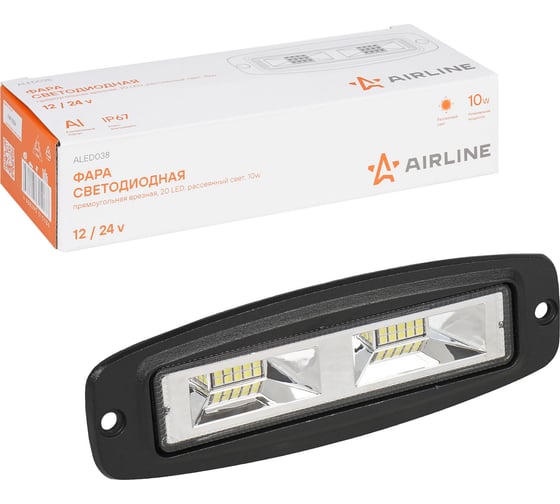 Фара светодиодная прямоугольная врезная Airline 8LED, рассеянный свет, 16Вт, 186x60x36мм, 12/24В ALED038