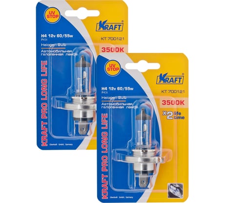 Комплект автоламп KRAFT Н4, 12 В, 60/55 Вт, Pro Long Life, 2 шт. KT 700225