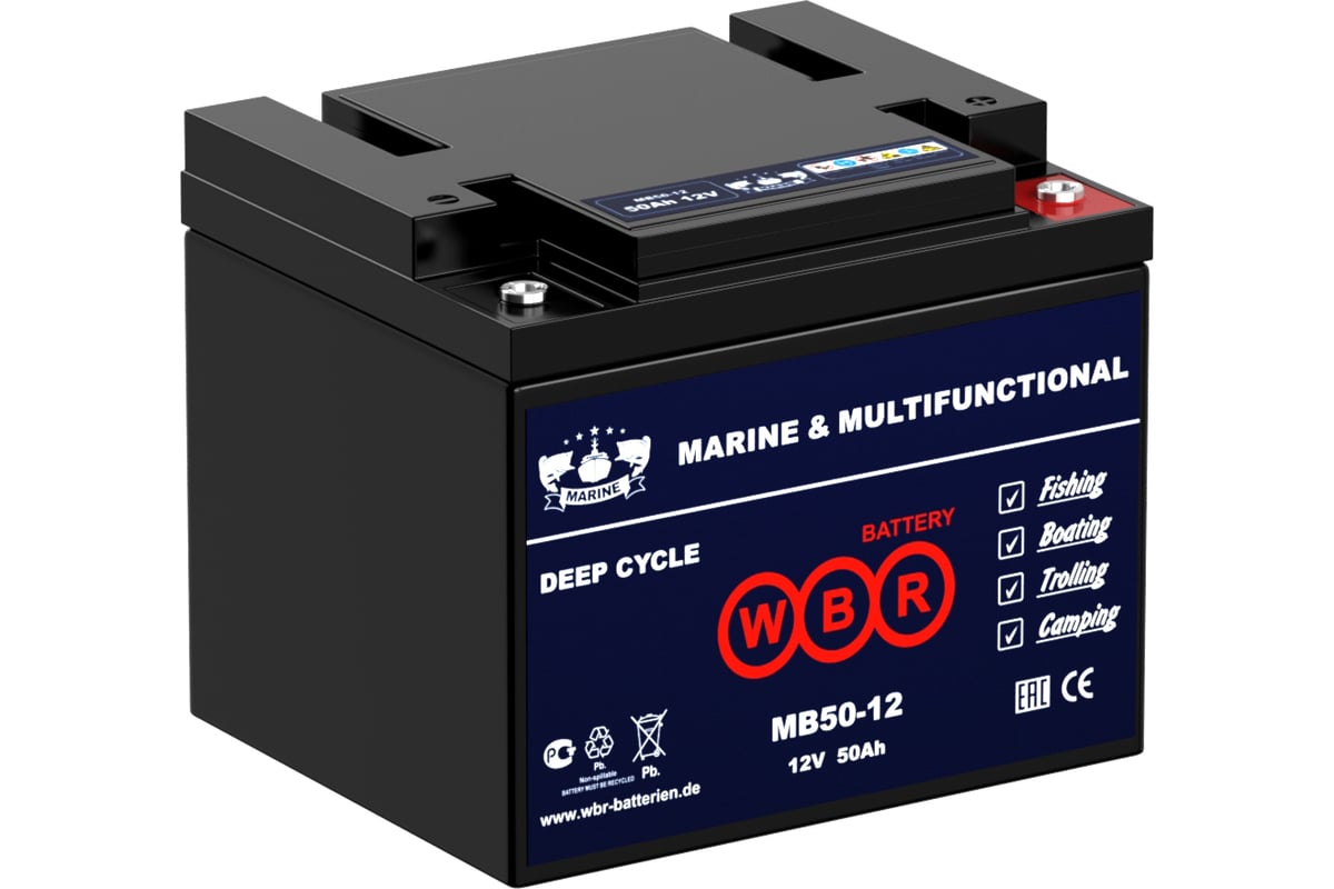 Тяговый аккумулятор для лодочного электромотора WBR MB 50-12 - выгодная  цена, отзывы, характеристики, фото - купить в Москве и РФ