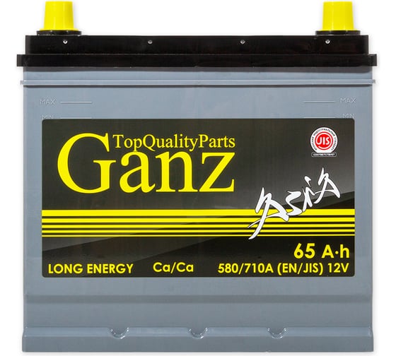 Аккумулятор Ganz ASIA 65 А/ч обратный R+ 232x175x225 D23 EN 580 А GAA650