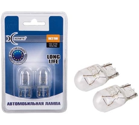 Автомобильная лампа XENITE W21W, W3x16d, LONG LIFE, 12V,  2 шт. 1007115