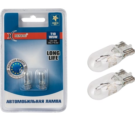 Автомобильная лампа XENITE T10, W5W, LONG LIFE, 12V, 2 шт. 1007113
