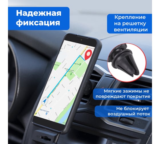 Магнитный держатель для телефона в авто SONNEN на решетку вентиляции, вращение 360 гр 354923