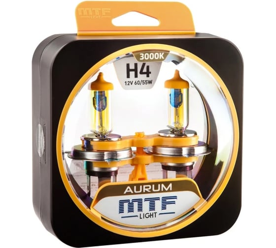 Галогеновая лампа MTF Light Aurum H4, 12 В, 100/90 Вт, 2550/1820 Лм, 3000 К 40798