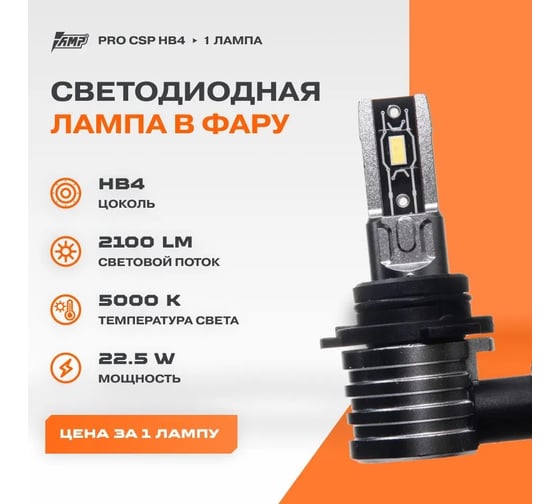 Светодиод головного света AMP PRO CSP HB4 ШТ М0000002837