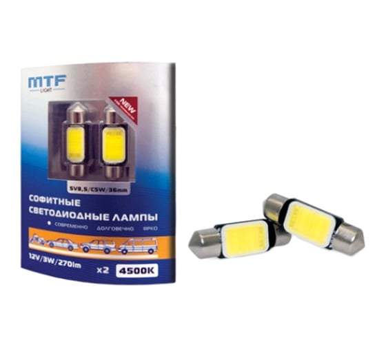 Светодиодная лампа MTF Light COB LED, C5W/SV8.5 мм, 12 В, 3 Вт, 270 лм, 4500 К, 2 шт. 50699 1