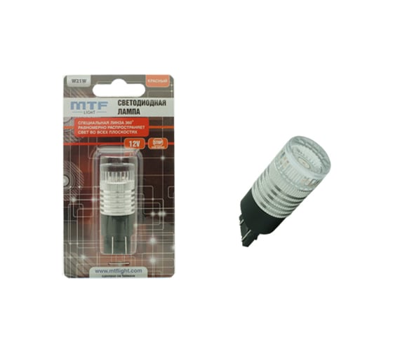 Светодиодная лампа MTF Light линза 360 градусов, P21W, красная 50689