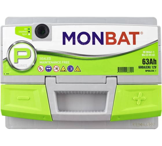 Автомобильная аккумуляторная батарея MONBAT PREMIUM 63 Ач, 600 А, обратная MP6360L20