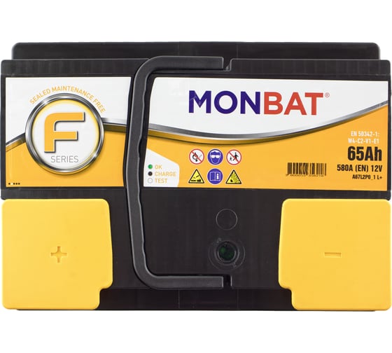 Автомобильная аккумуляторная батарея MONBAT FORMULA 65 АЧ 580 А прямая MF6558L21