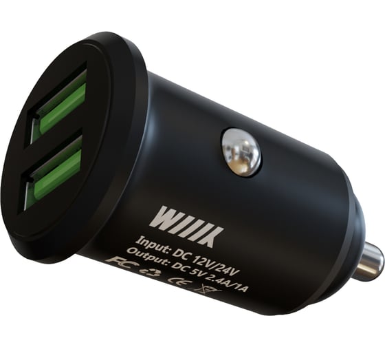 Зарядное устройство Wiiix два USB-порта//2,4 A+1 А/, черный, в автомобиль UCC-2-43 1