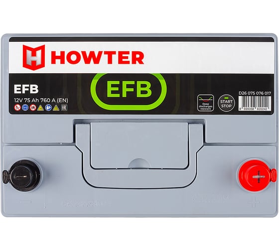 Аккумулятор Howter EFB 75R 760A 264x175x225 463178