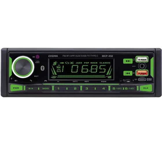 Автомагнитола DIGMA MCP-450 1DIN 2x45 Вт, BT5.0, USB2.0, AUX 4, ПДУ 2012337