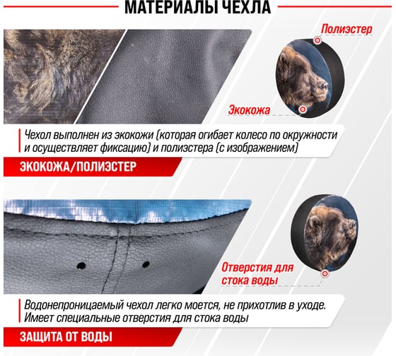 Чехол запасного колеса Медведь R16,17 диаметр 77см экокожа/полиэстер SKYWAY S06301098