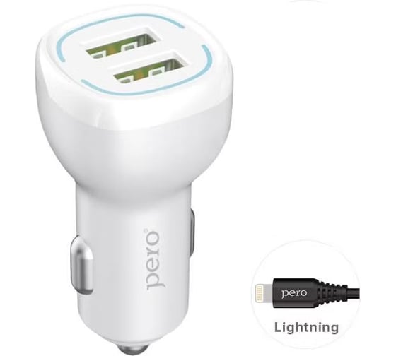 AЗУ PERO AC04 2USB 2.4A AUTOMAX c кабелем Lightning в комплекте, белое AС04LCW