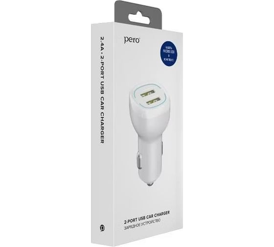 AЗУ PERO AC04 2USB 2.4A AUTOMAX c кабелем Micro USB в комплекте, белое AС04MCW