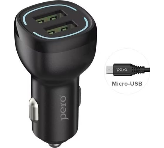 AЗУ PERO AC04 2USB 2.4A AUTOMAX c кабелем Micro USB в комплекте, черное AС04MCB 1