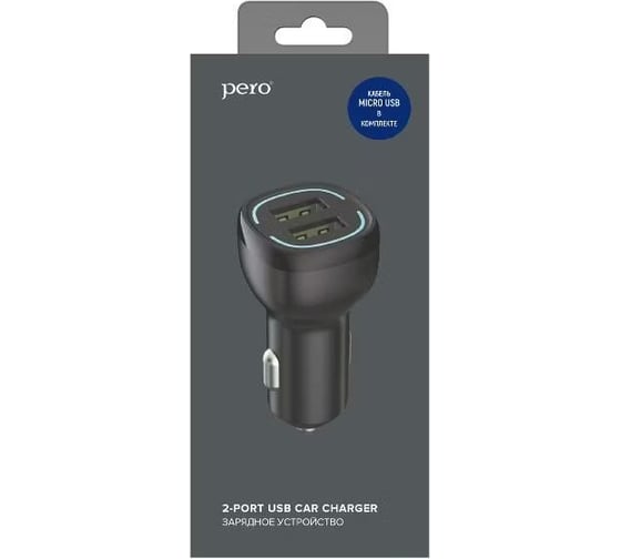 AЗУ PERO AC04 2USB 2.4A AUTOMAX c кабелем Micro USB в комплекте, черное AС04MCB