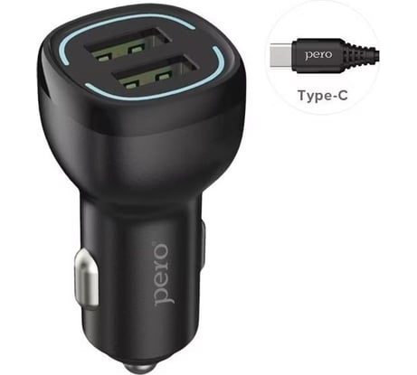 AЗУ PERO AC04 2USB 2.4A AUTOMAX c кабелем Type-C в комплекте, черное AС04TCB