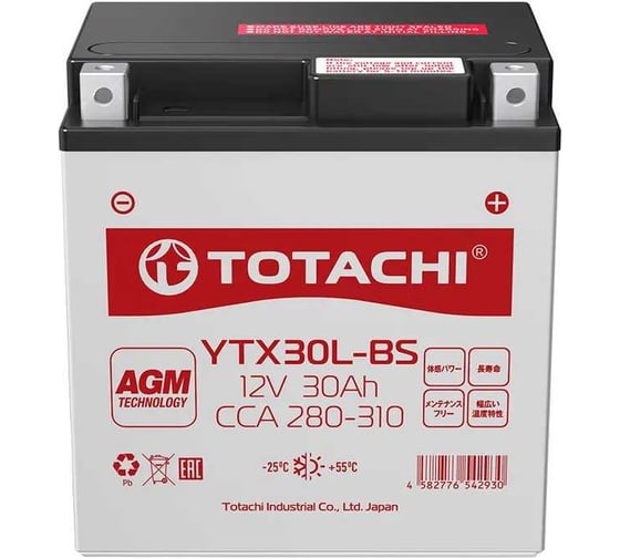 Аккумуляторная батарея Totachi MOTO YTX30L-BS 30 а/ч R AGM 92030