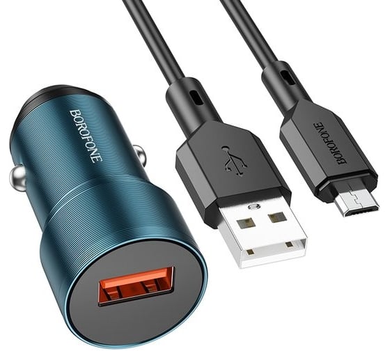 Автомобильное ЗУ Borofone BZ19A QC,FCP,AFC, 3A USB-A + кабель USB-A на microBM, синее 23752-BZ19AmBL