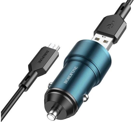 Автомобильное ЗУ Borofone BZ19A QC,FCP,AFC, 3A USB-A + кабель USB-A на microBM, синее 23752-BZ19AmBL
