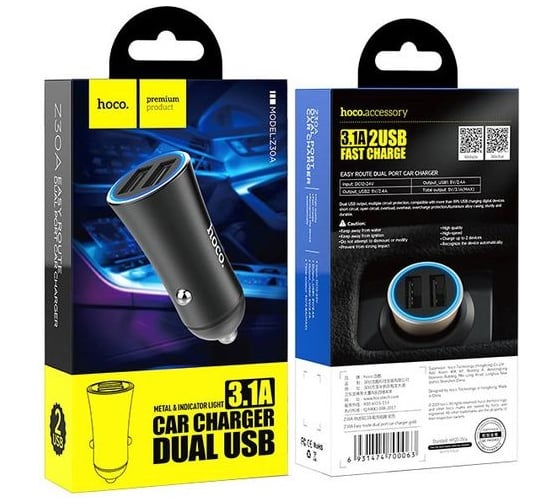 Автомобильное ЗУ Hoco Z30A, 2хUSB-А, 3.1А, черный 23753-Z30ABK
