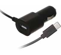 Автомобильное зарядное устройство Red Line Tech AC-1A 1 USB, 1 A, встроенный кабель Type-C, черный УТ000021223