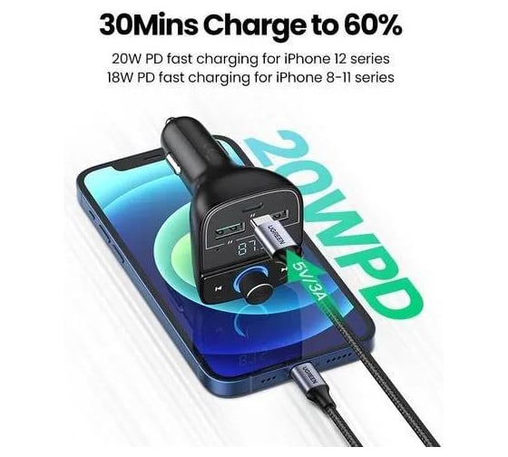 Зарядное устройство автомобильное CD229 FM и Bluetooth Transmitter и Car Charger + TF Slot. Цвет: черный Ugreen 80910