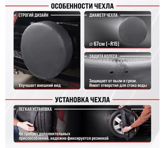 Чехол запасного колеса SKYWAY Компас R15 диаметр 67см эко-кожа/полиэстер S06301090