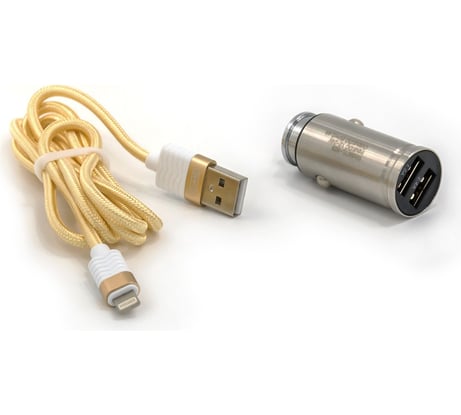 Автомобильное зарядное устройство BYZ 2хUSB-А, 2.4 А, кабель AM-8pin, серебро 23750-YL-823Si