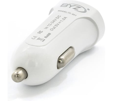 Автомобильное зарядное устройство BYZ 1хUSB-А, 1 А, белый 23750-YL-801W