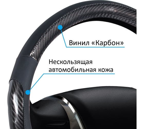 Оплетка на руль SENATOR Oregon нескользящая кожа, M, 38 см, карбон OPLS0401