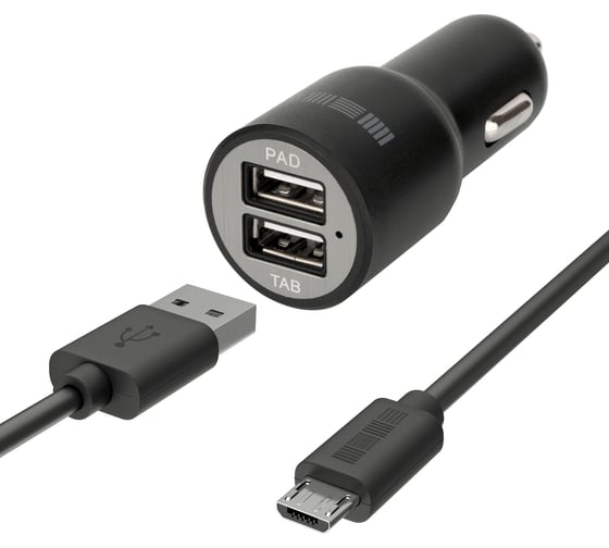 Автомобильное зарядное устройство Interstep Комбо RT 2хUSB, microUSB, 2.4 A, пожароустойчивый ABS-пластик, LED-подсветка B201 31397 1
