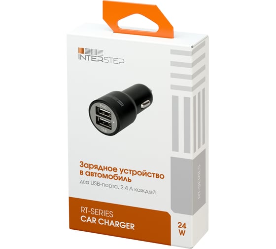 Автомобильное зарядное устройство Interstep RT 2хUSB, 2.4 A + 2.4 A, LED-подсветка B201 31399